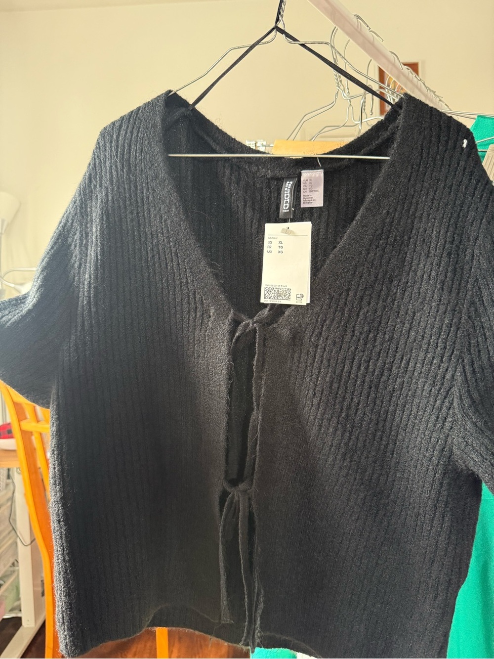 Black Women's Rib-Knit Tie-Front Sweater